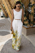 Louise | Sunflower Print Wide-Leg Trousers