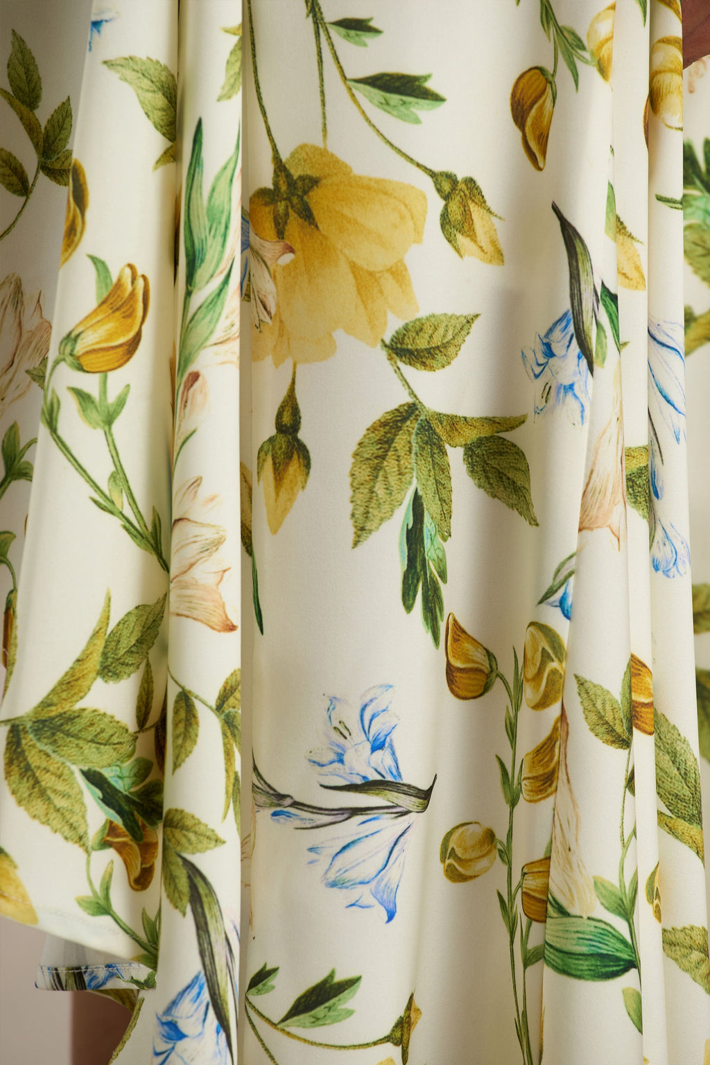 Glint | Lemon Floral Print Satin Plunge-Neck Maxi Dress With Asymmetric Hem