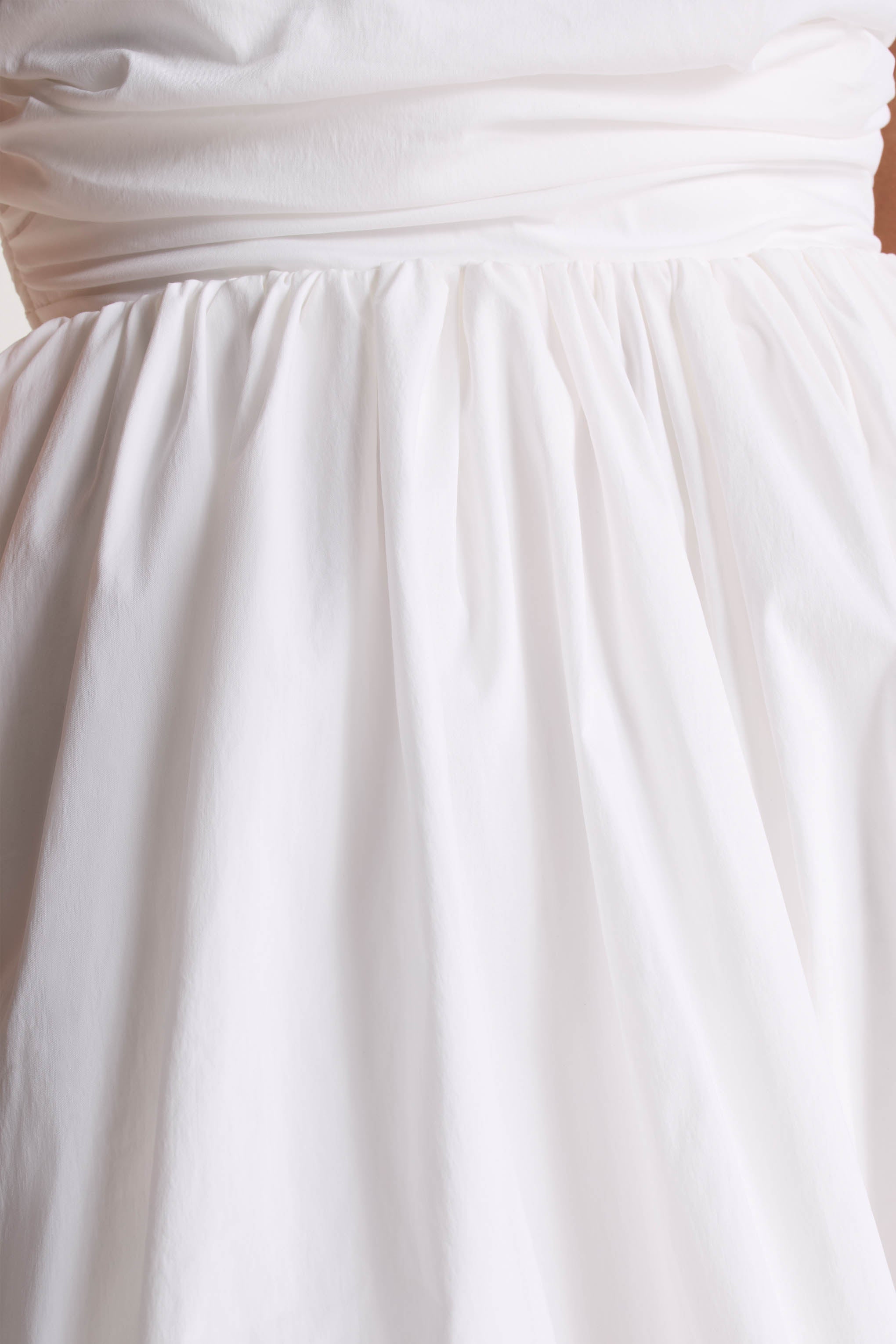 Faye | White Puff Ball Bandeau Micro Mini Dress With Ruching Details