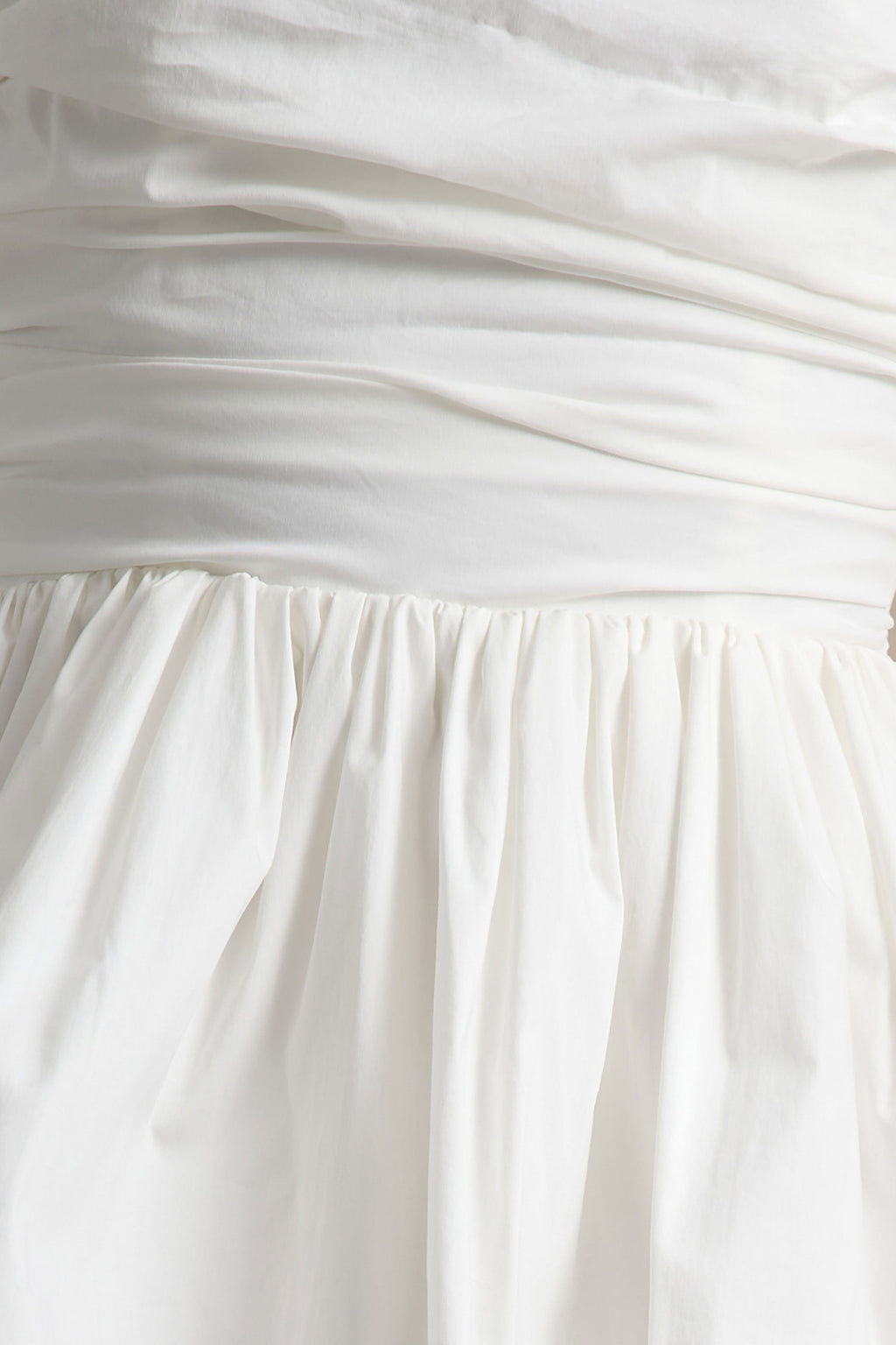 Faye | White Puff Ball Bandeau Micro Mini Dress With Ruching Details