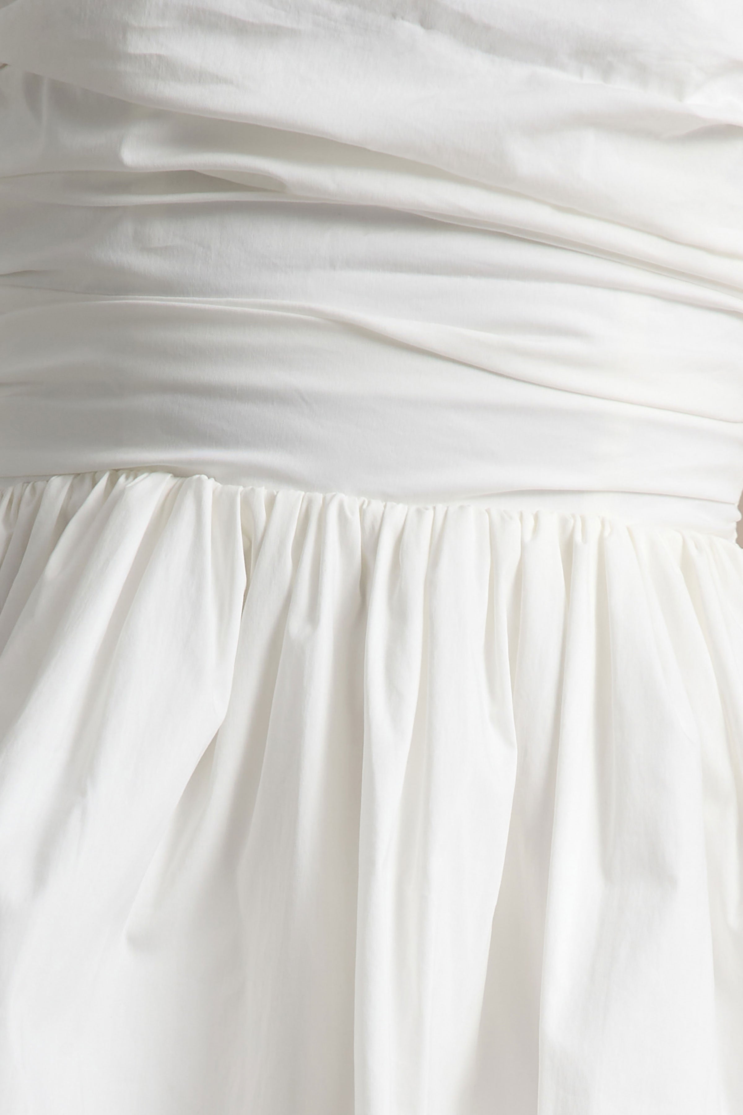 Faye | White Puff Ball Bandeau Micro Mini Dress With Ruching Details