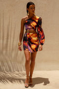 Zen | Smoke Print Asymmetric Mini Dress With Cut-Out Detail