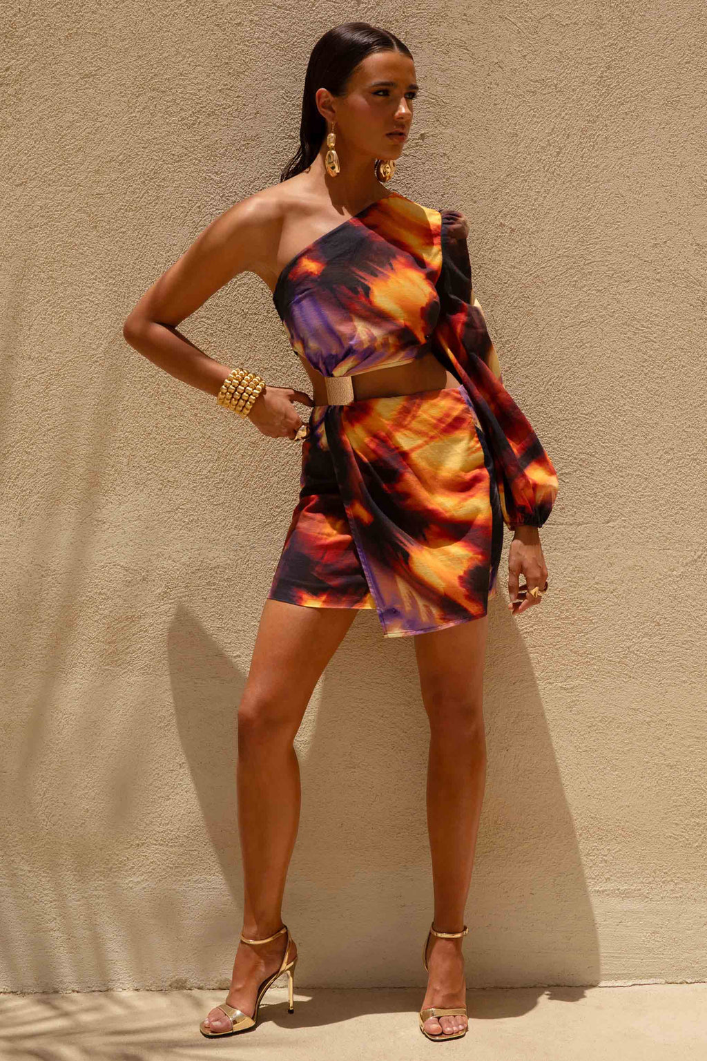 Zen | Smoke Print Asymmetric Mini Dress With Cut-Out Detail