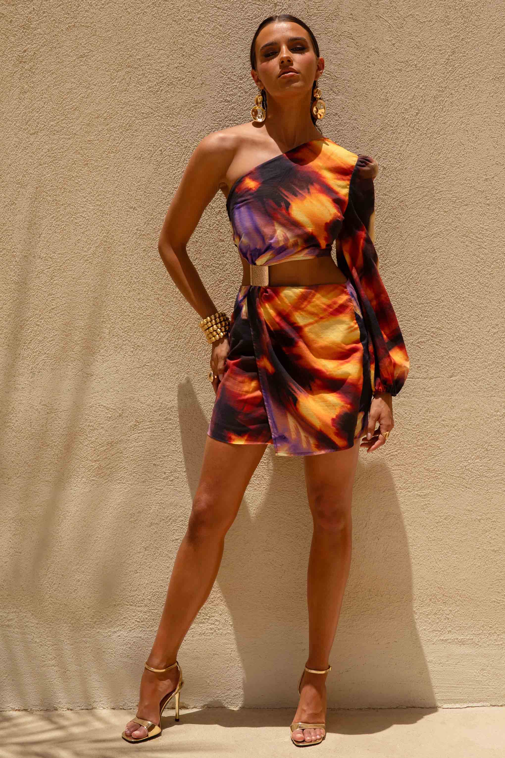 Zen | Smoke Print Asymmetric Mini Dress With Cut-Out Detail