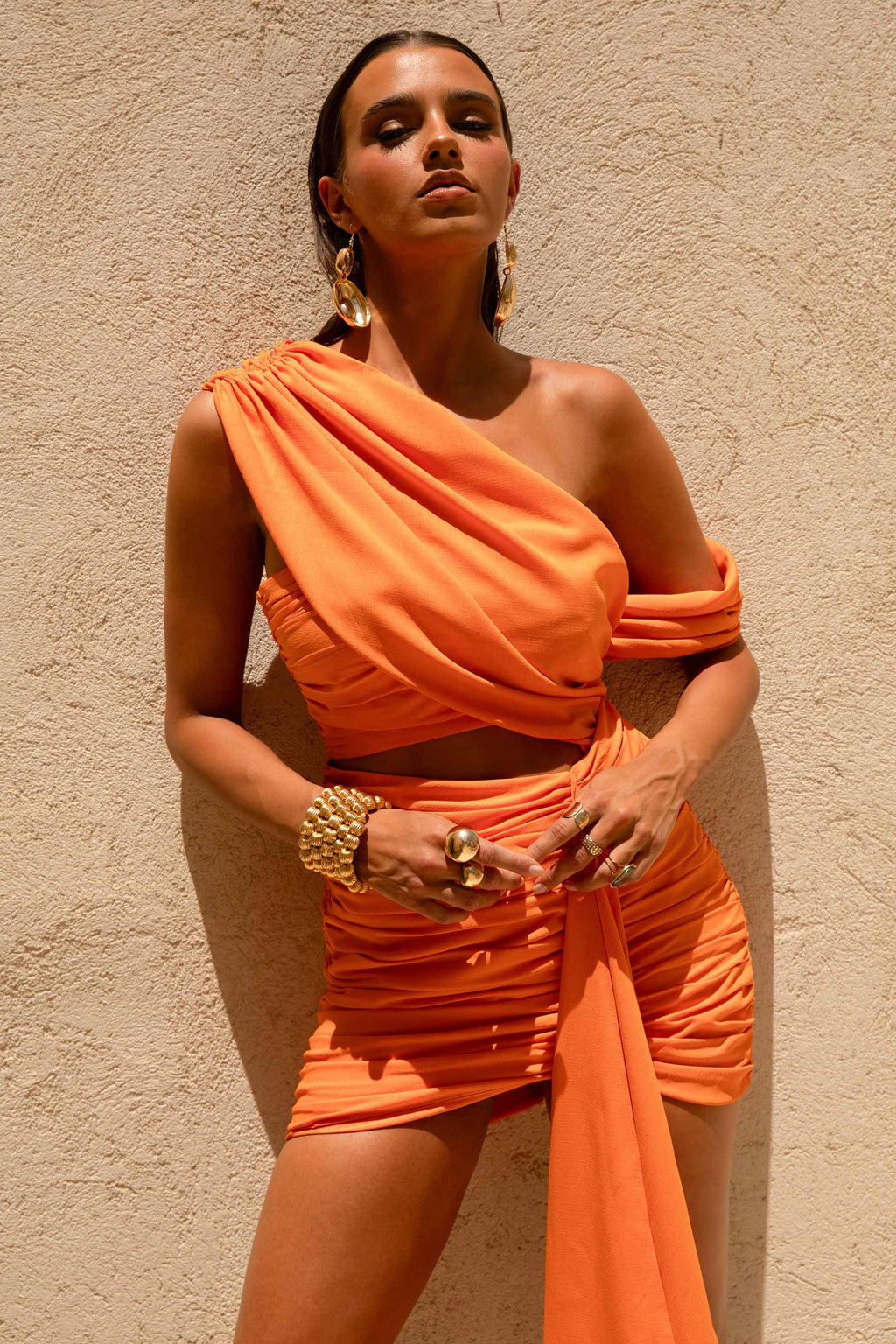 Margo | Orange Asymmetric Mini Dress with Cut-Out Details