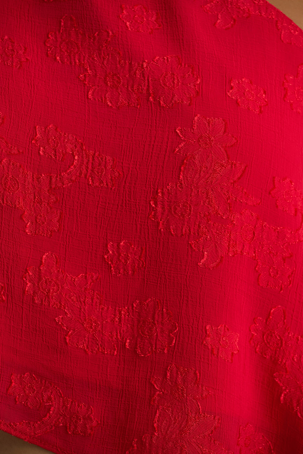 Aruba | Red Satin Devore Asymmetric Long-Sleeve Crop Top