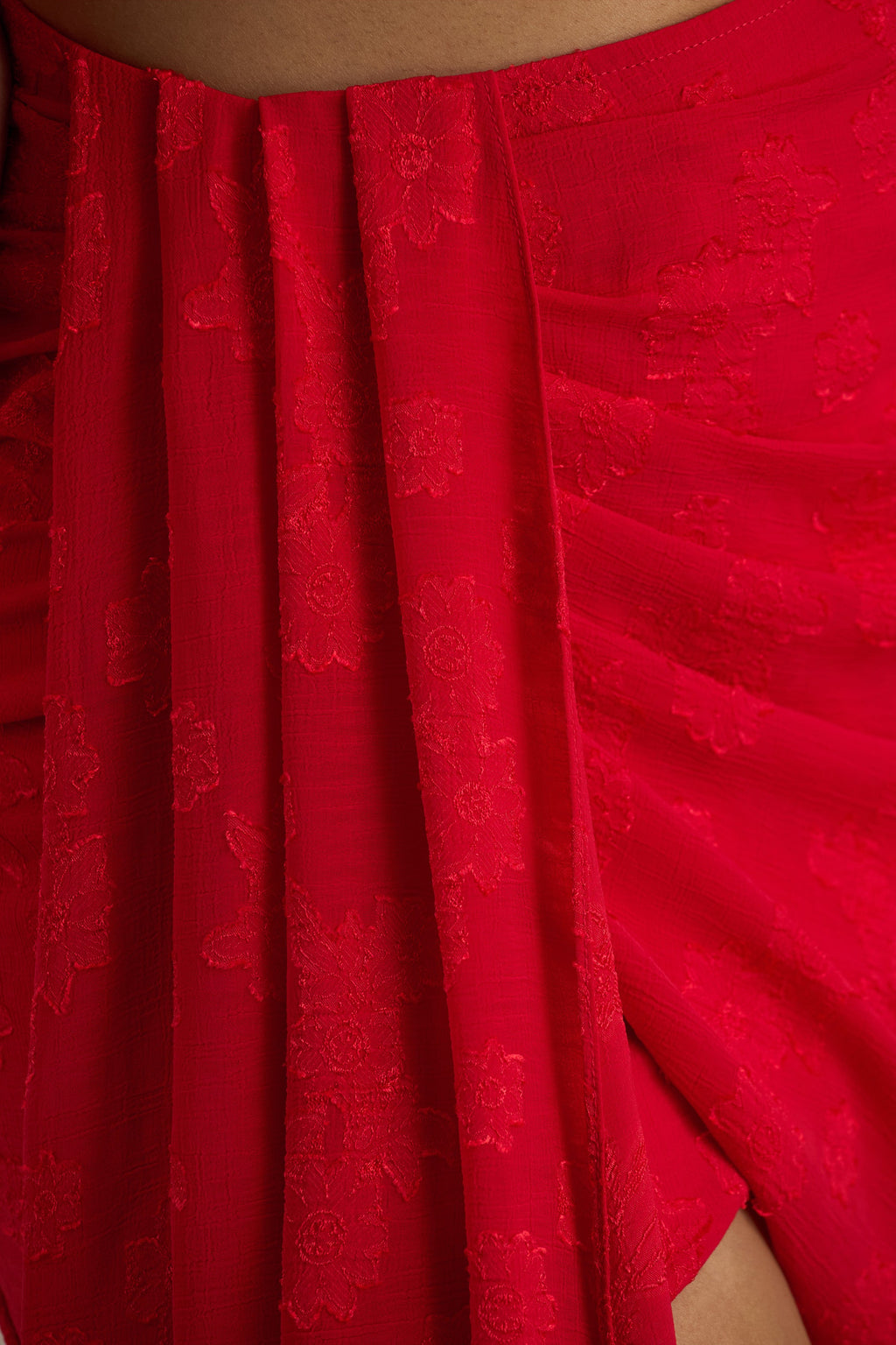 Melania | Red Satin Devore Wrap Mini Skirt With Sash Detail