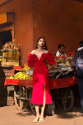 Fiona | Red Plunge-Neck Split Midi Dress