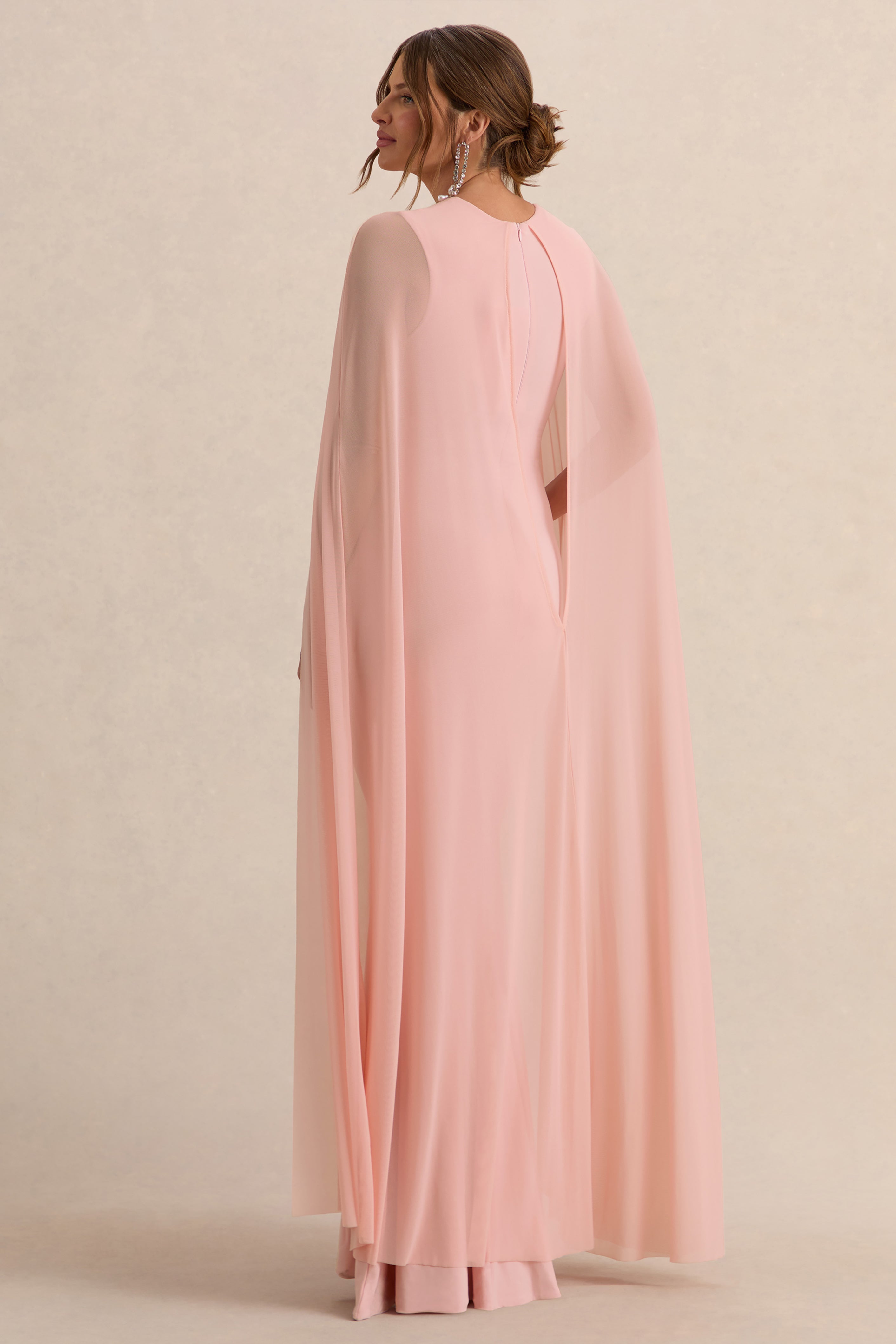 Currant | Pink Crew-Neck Maternity Maxi Dress With Cape