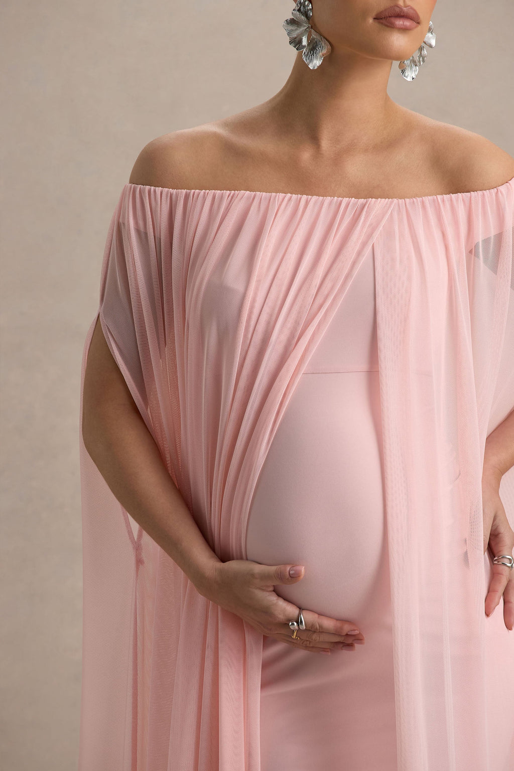 Atmosphere | Pink Bandeau Maternity Mini Dress With Mesh Overlay