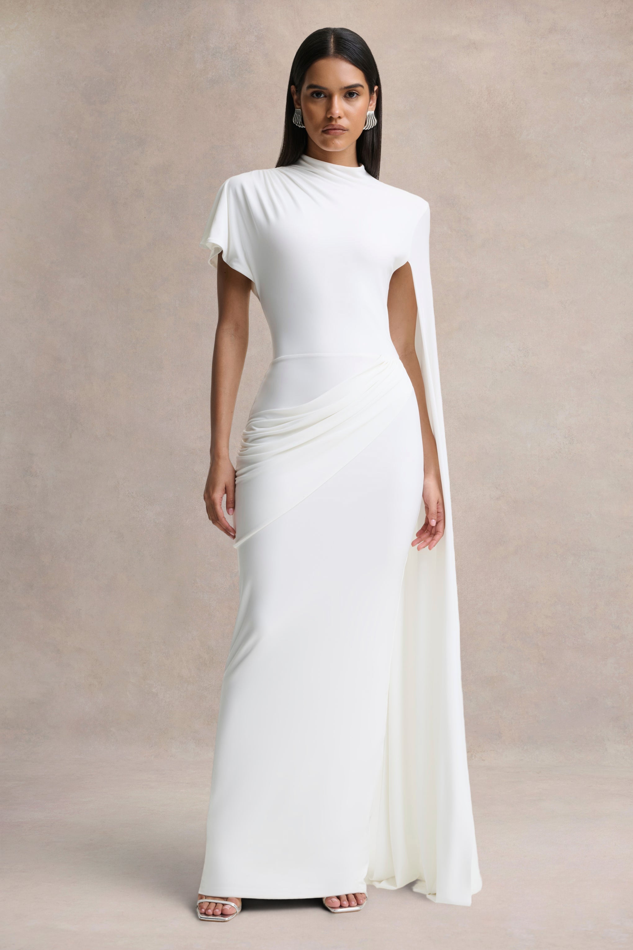 Tropic | White High-Neck Maxi With Long Cape Sleeve