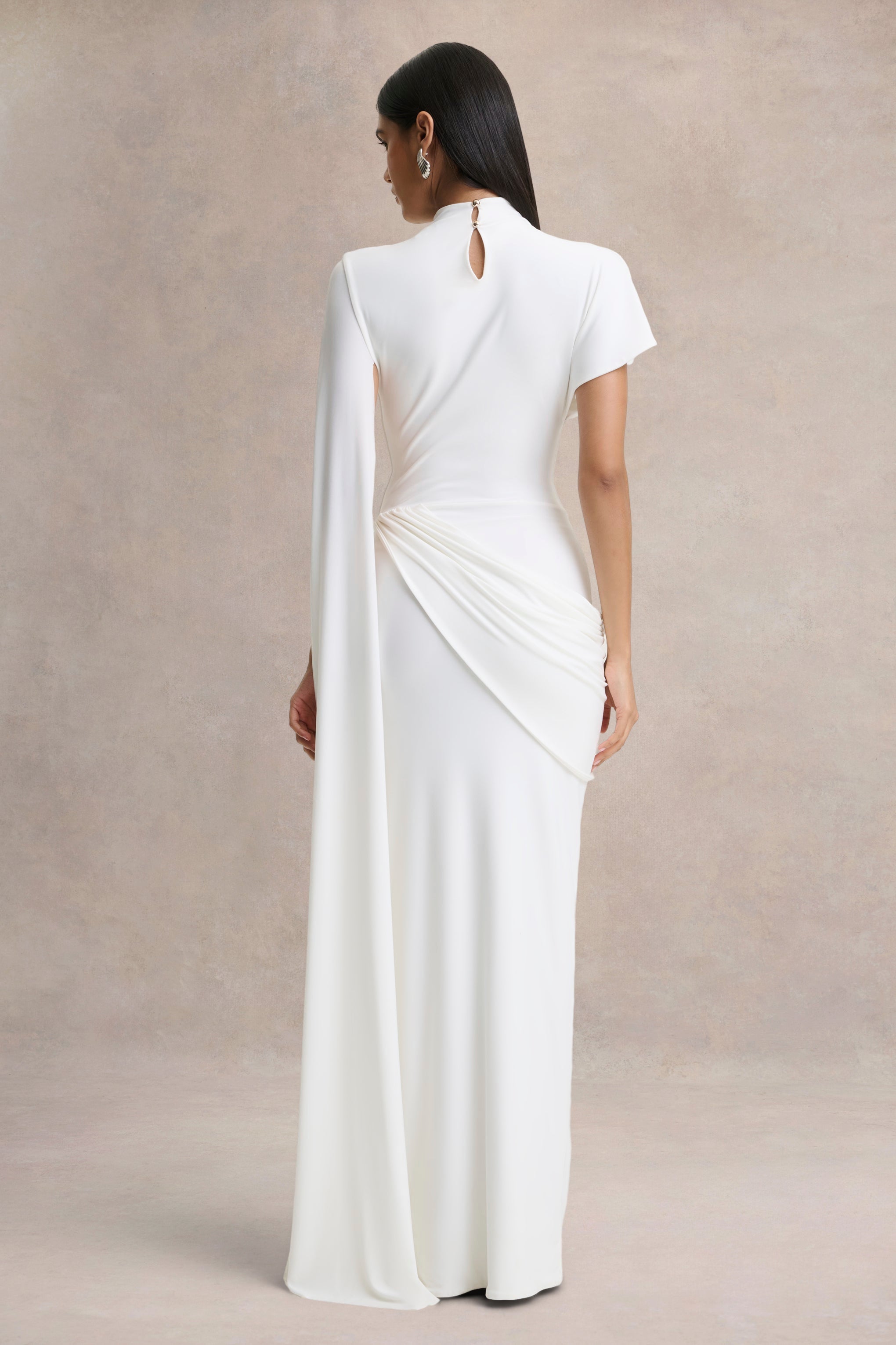 Tropic | White High-Neck Maxi With Long Cape Sleeve