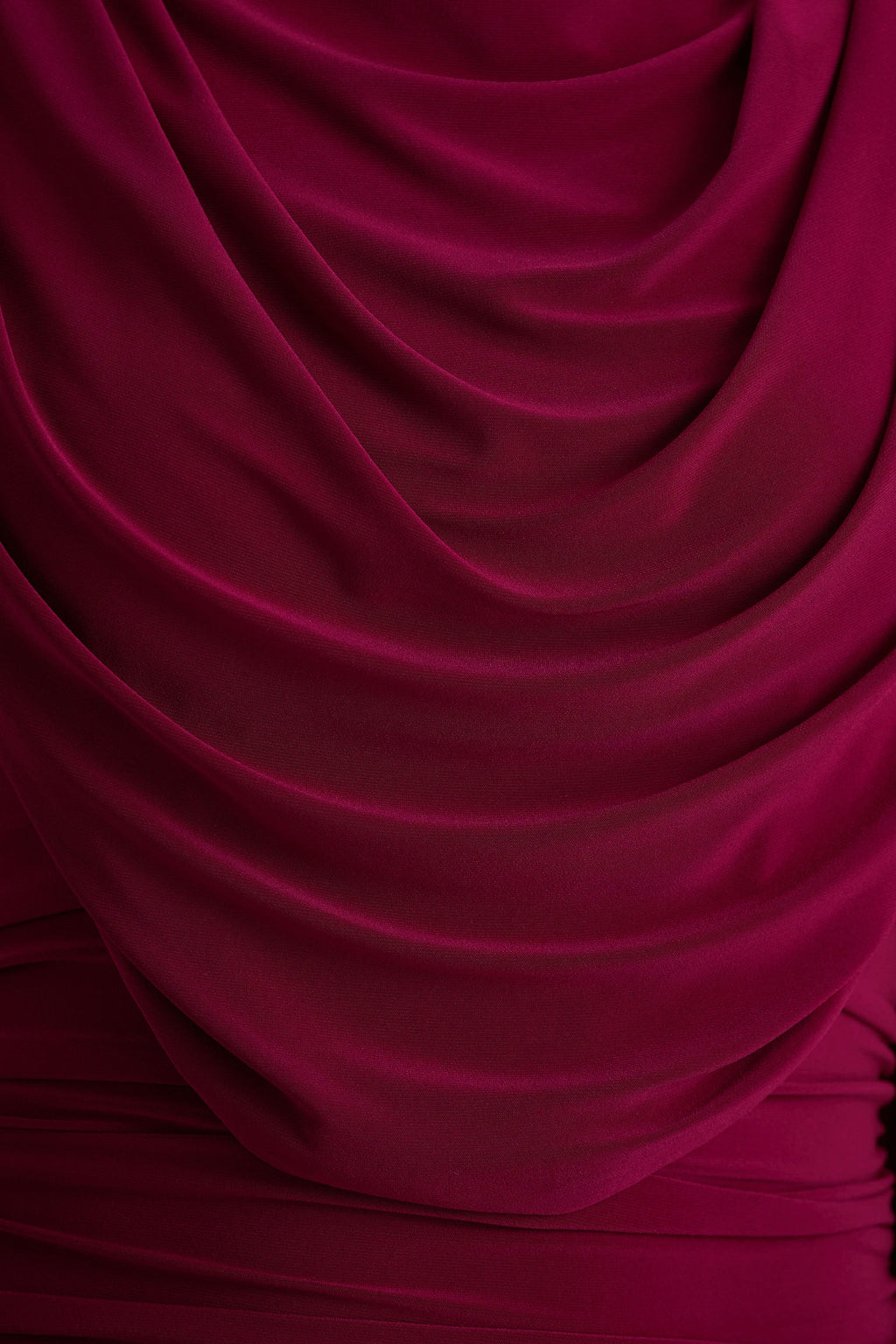 Wanderer | Burgundy Crew-Neck Midi Dress With Draped and Ruched Detailing