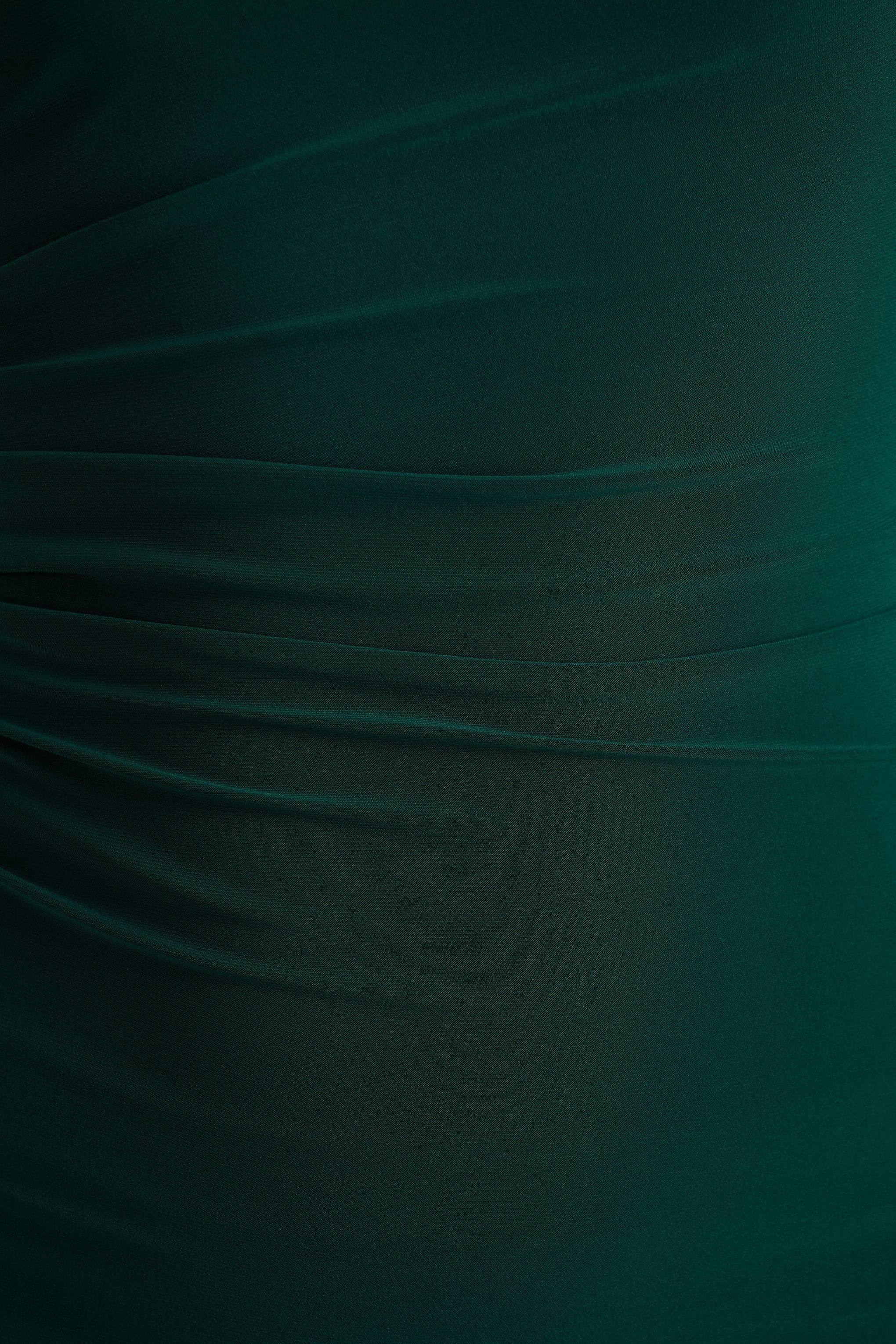 Eden |  Bottle Green High-Neck Maxi Dress With Ruched Detailing