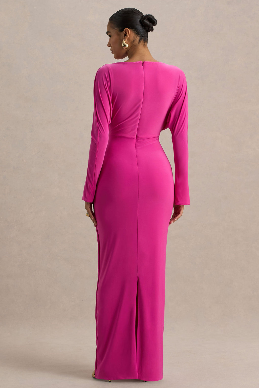 Regina | Hot Pink Slashed-Neck Draped Wrap Maxi Dress