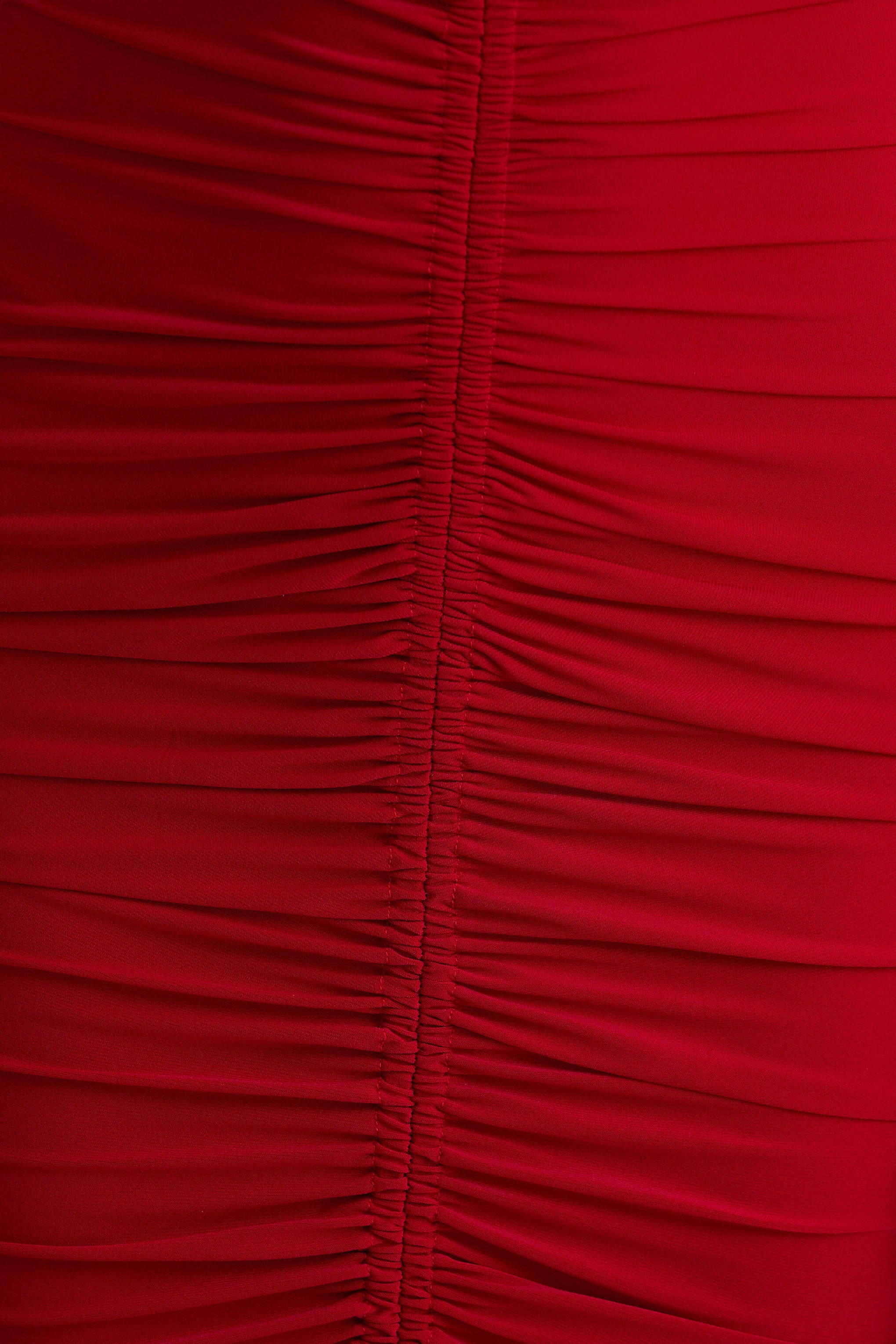 Jewel | Red Plunge-Neck Maxi Dress With Front Split and Ruched Detailing