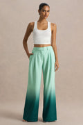 Safia | Emerald Ombre Satin Wide-Leg Trousers