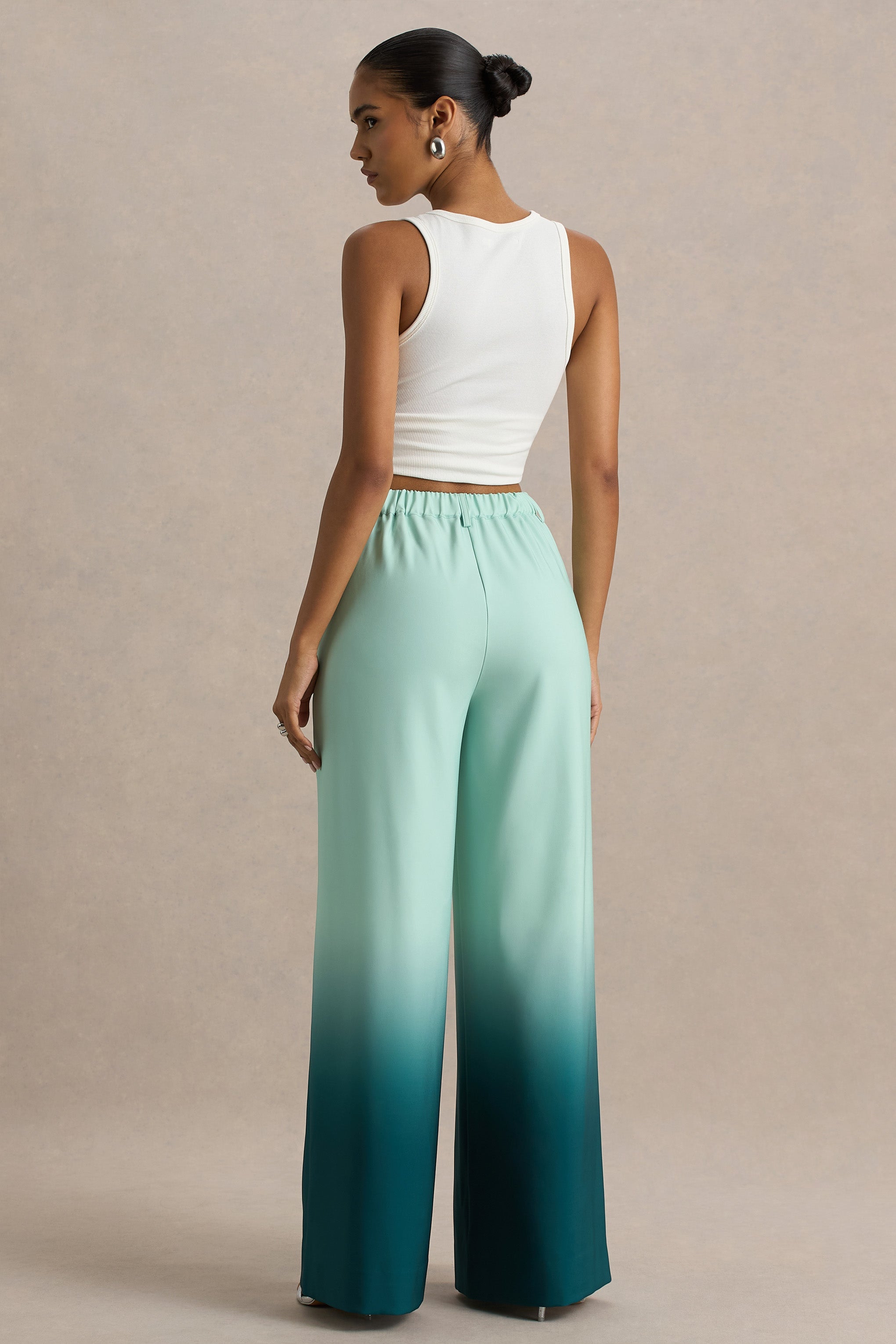 Safia | Emerald Ombre Satin Wide-Leg Trousers