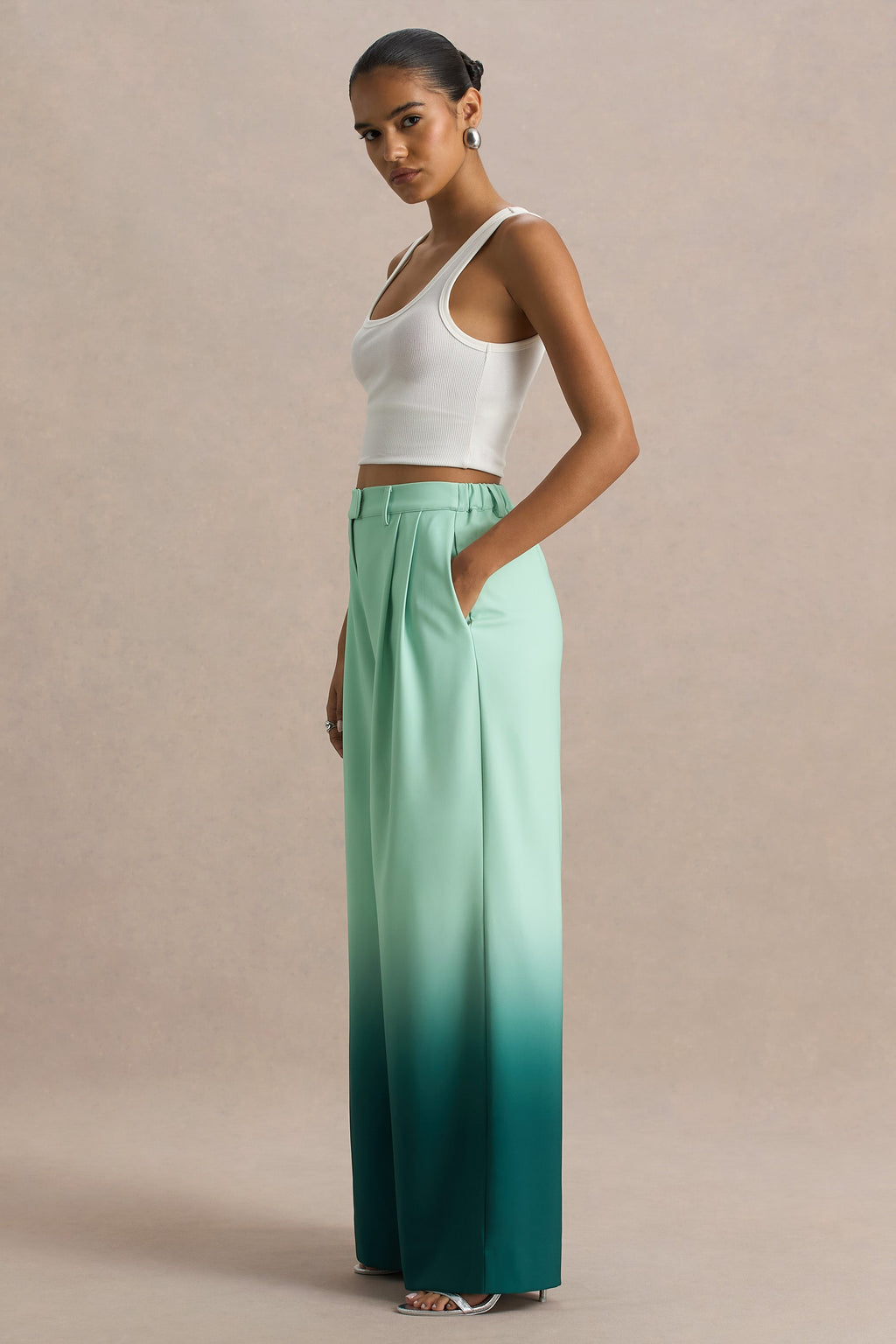 Safia | Emerald Ombre Satin Wide-Leg Trousers