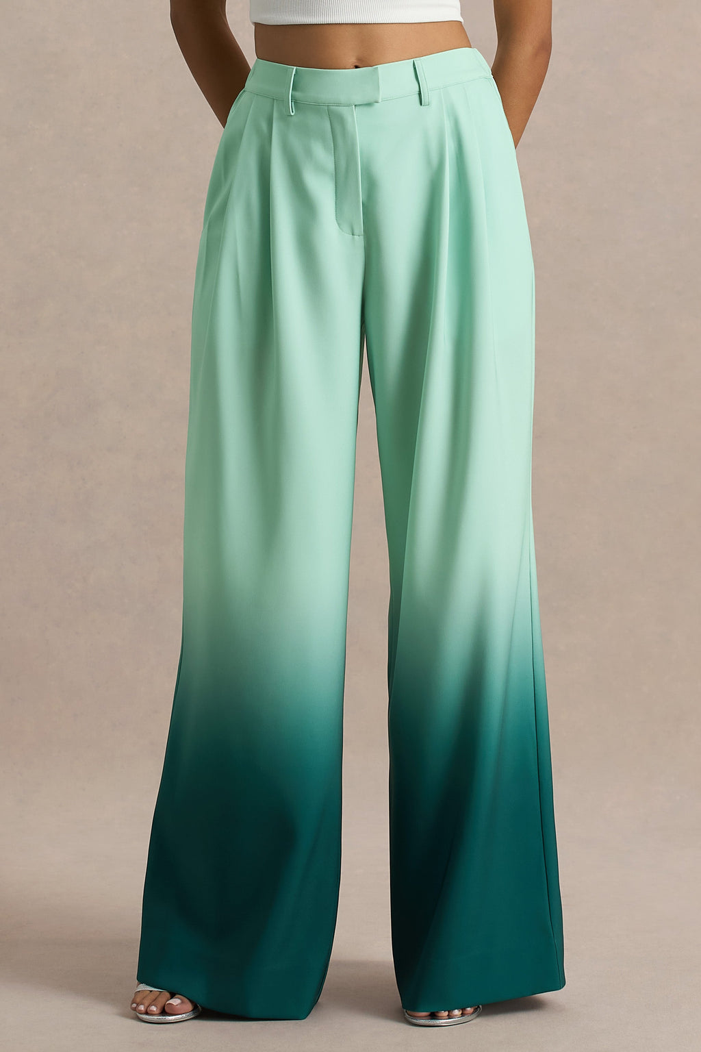 Safia | Emerald Ombre Satin Wide-Leg Trousers