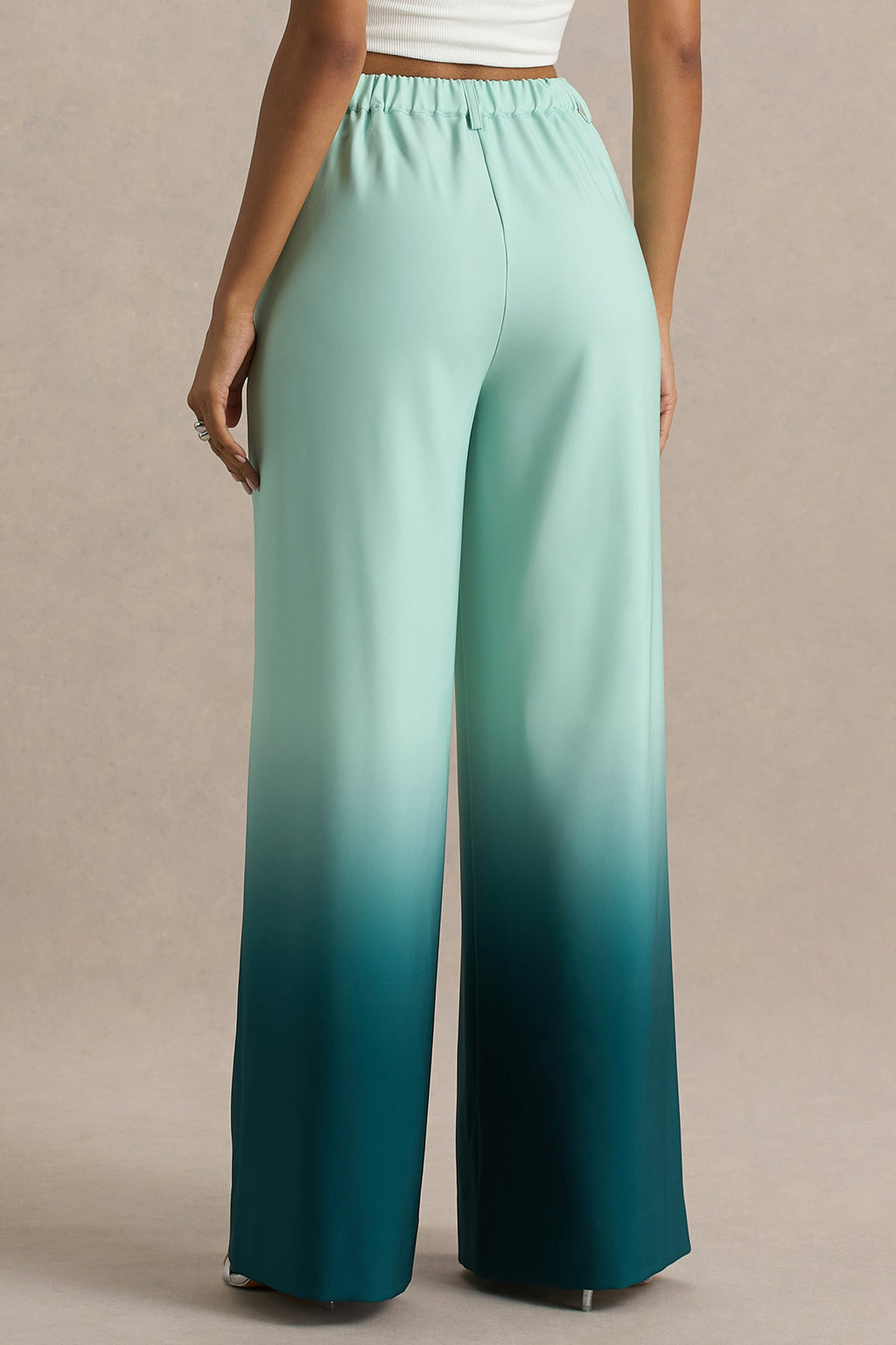 Safia | Emerald Ombre Satin Wide-Leg Trousers