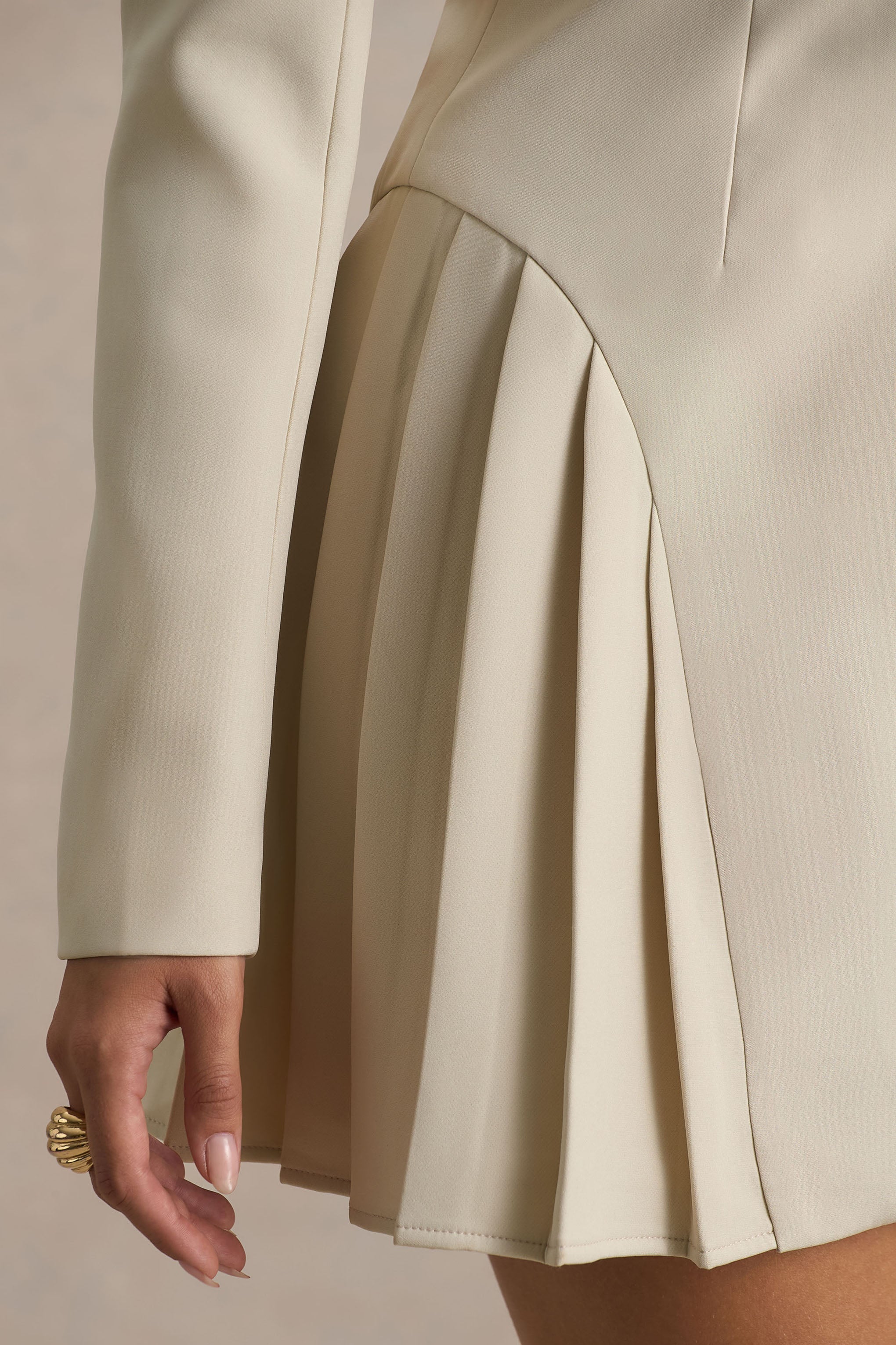 Blossoming | Nude Plunge-Neck Tailored Mini Dress With Pleating
