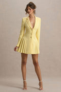 Blossoming | Lemon Plunge-Neck Tailored Mini Dress With Pleating