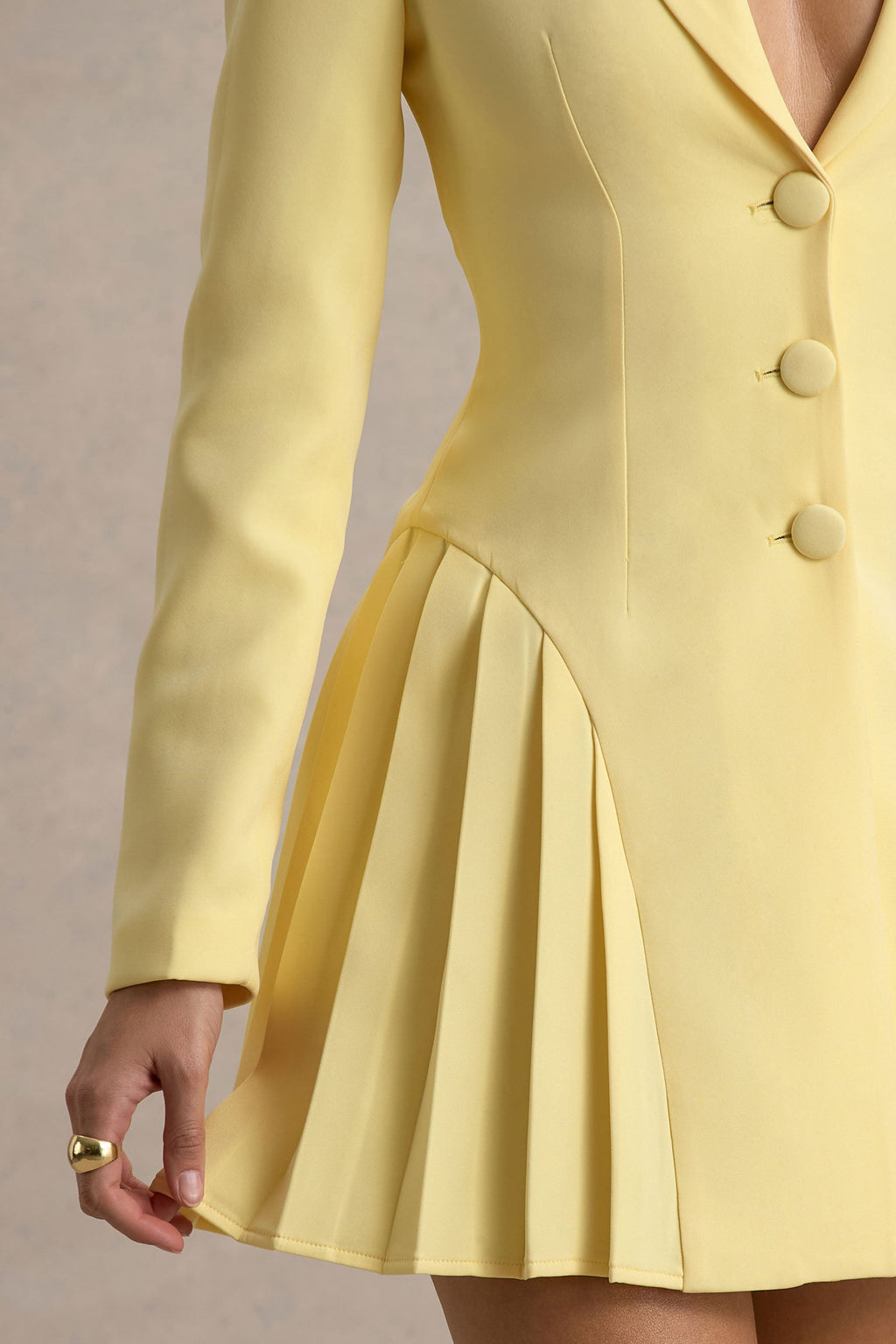 Blossoming | Lemon Plunge-Neck Tailored Mini Dress With Pleating