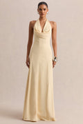 Undeniable | Lemon Cowl-Neck Draped Maxi Dress