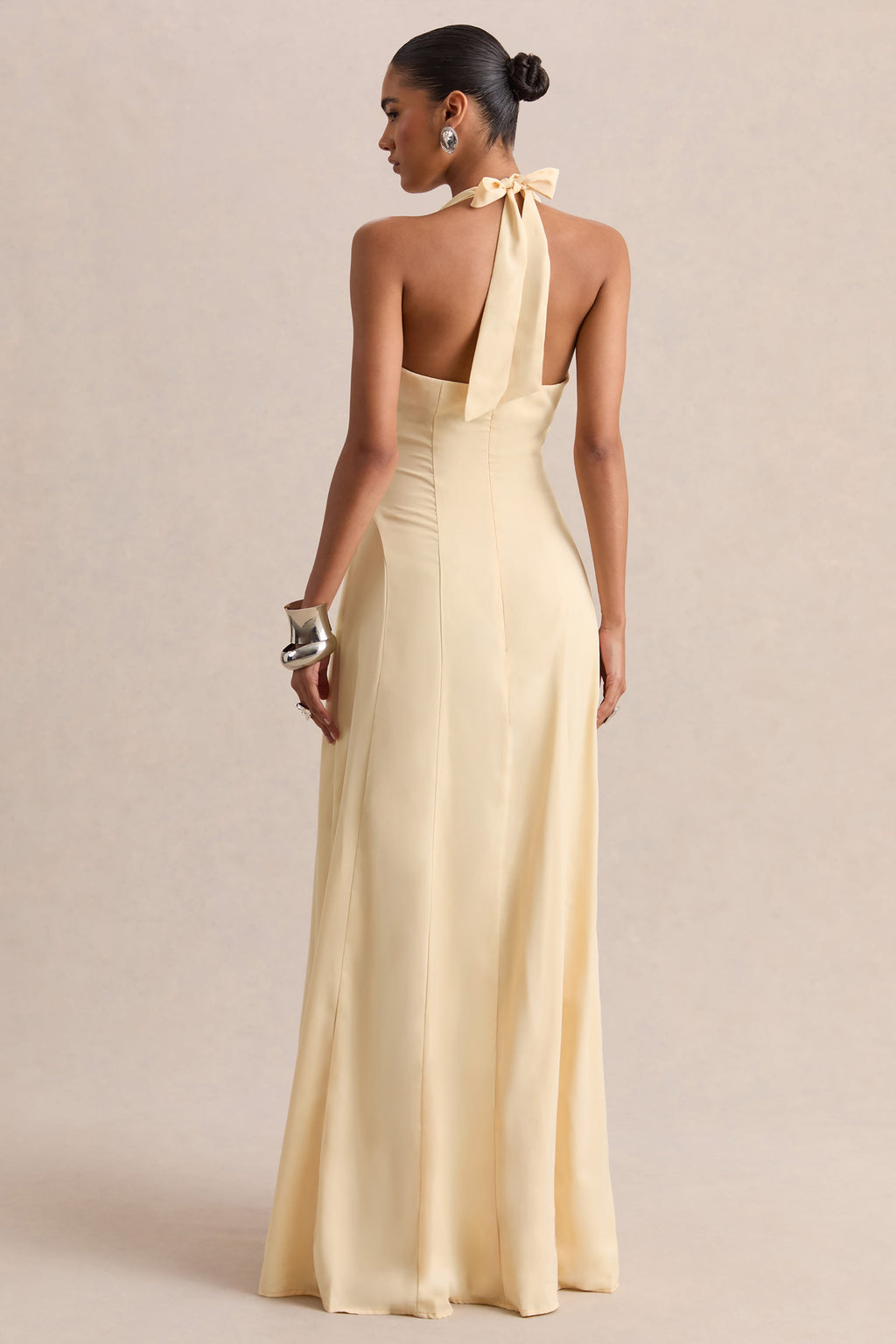 Undeniable | Lemon Cowl-Neck Draped Maxi Dress