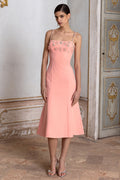 One To Remember | Coral Square-Neck Embellished Midi Dress