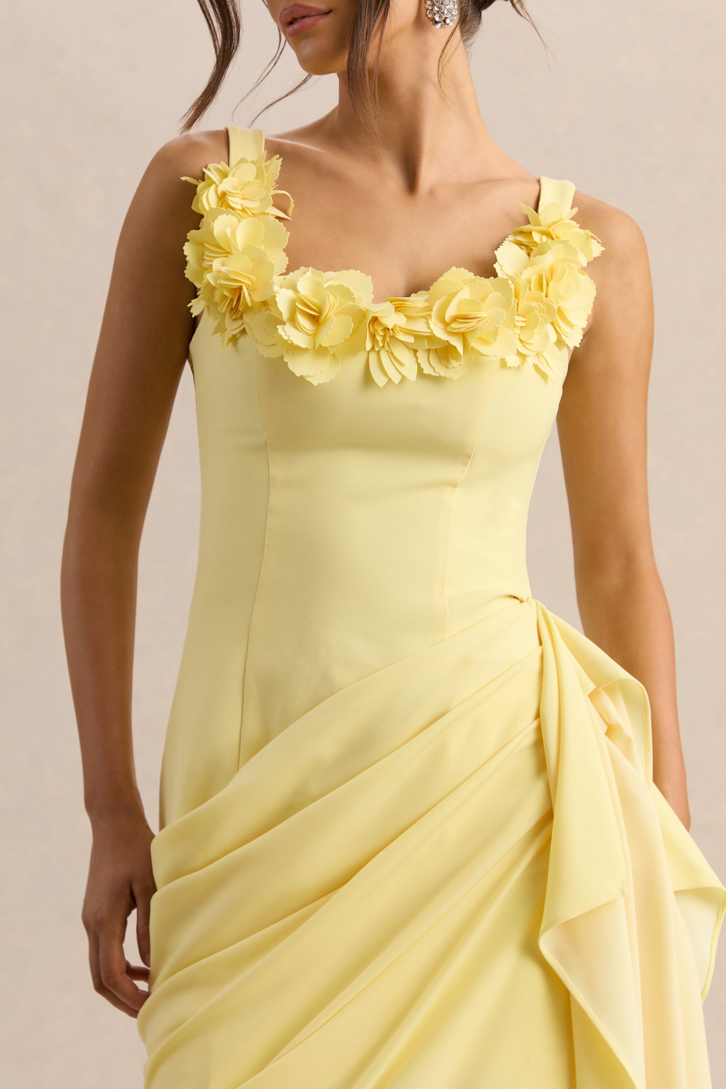 Letitia | Lemon Scoop-Neck Embellished Wrap Midi Dress