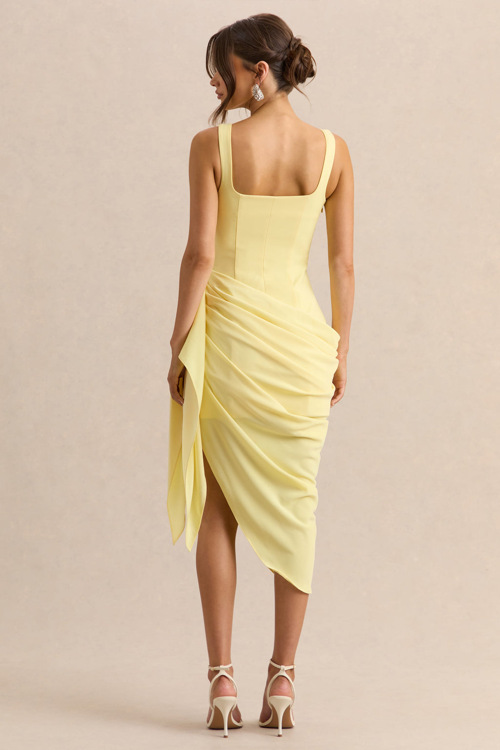 Letitia | Lemon Scoop-Neck Embellished Wrap Midi Dress