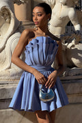 Distinguished | Powder Blue Asymmetric Ruffled Mini Dress