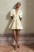 Delight | Lemon Print Plunge-Neck Ruffled Mini Dress
