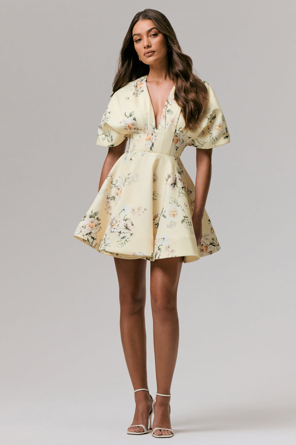 Delight | Lemon Print Plunge-Neck Ruffled Mini Dress