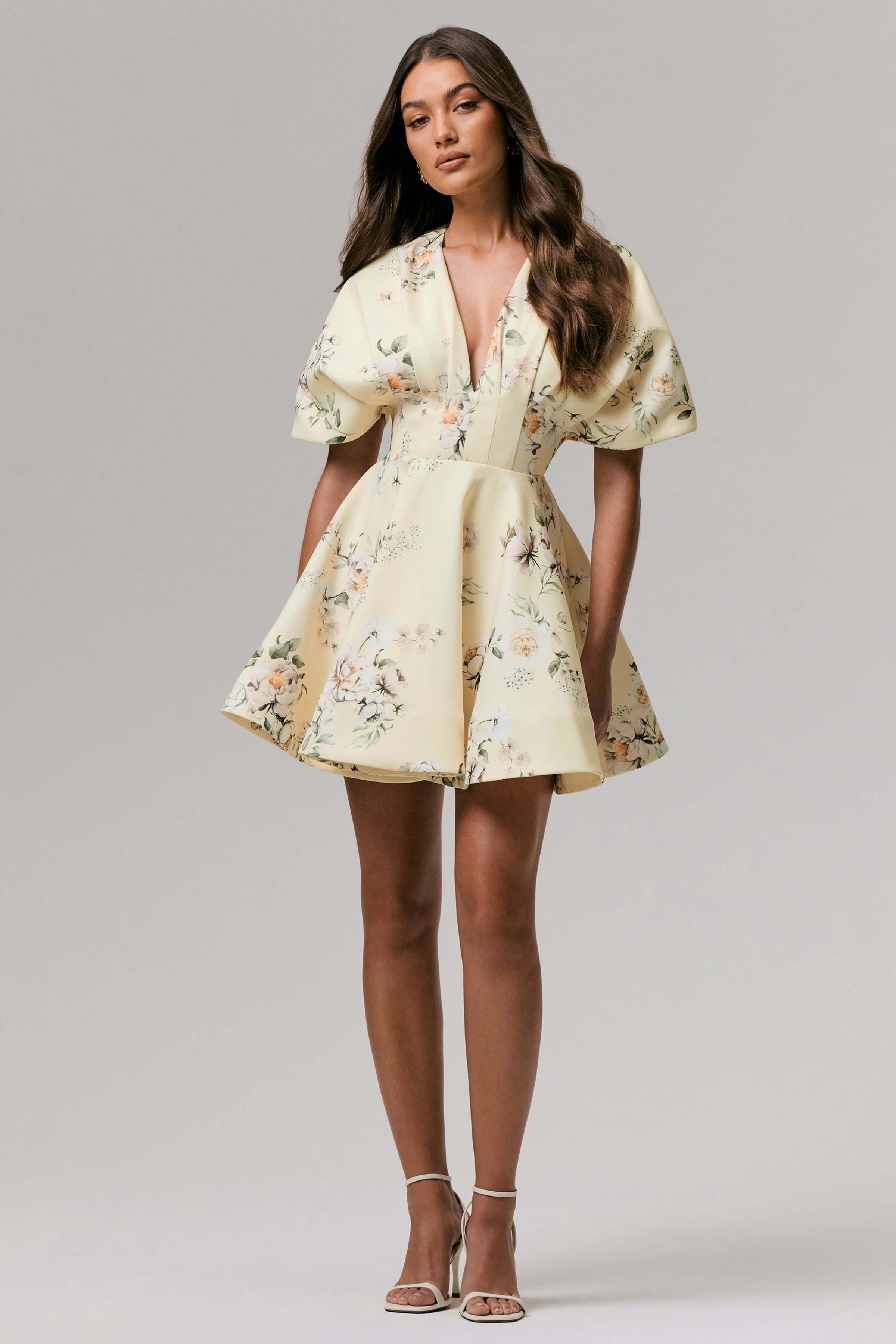 Delight | Lemon Print Plunge-Neck Ruffled Mini Dress