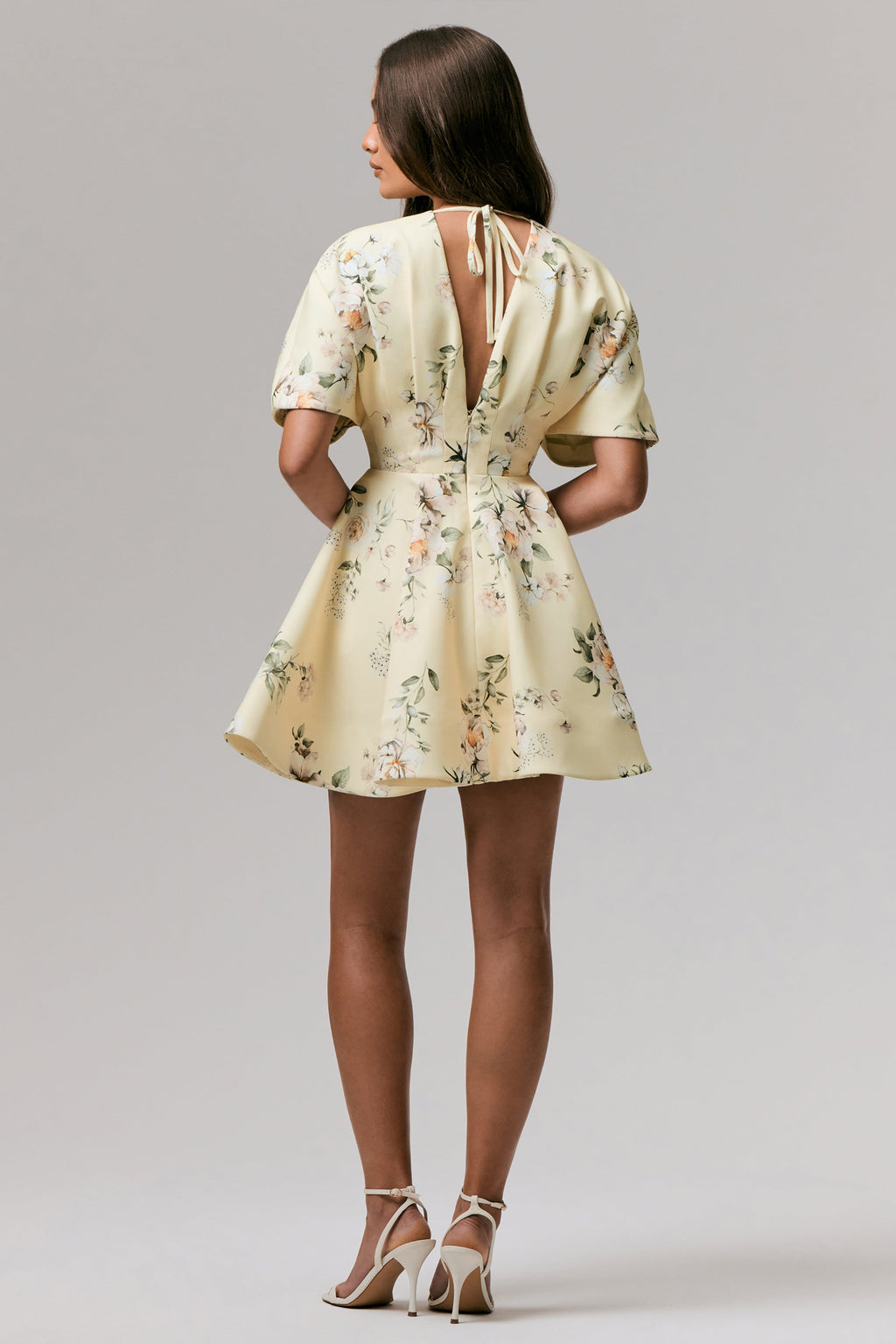 Delight | Lemon Print Plunge-Neck Ruffled Mini Dress
