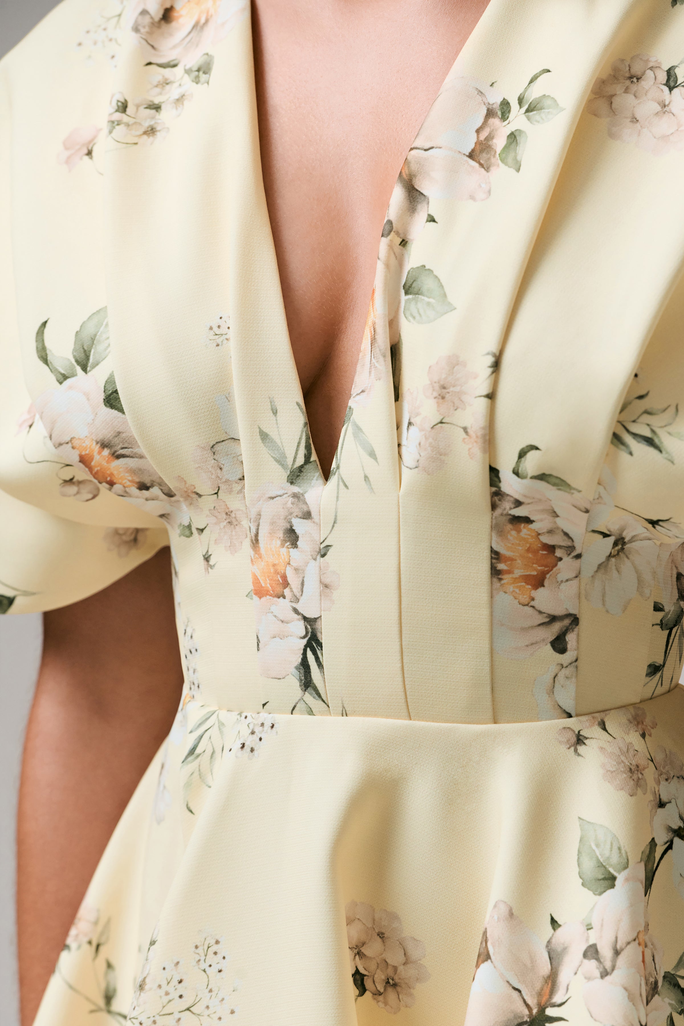 Delight | Lemon Print Plunge-Neck Ruffled Mini Dress