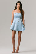 Entice | Powder Blue Embellished Satin Mini Dress