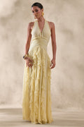 Bea | Lemon Plunge-Neck Ruffled Maxi Dress