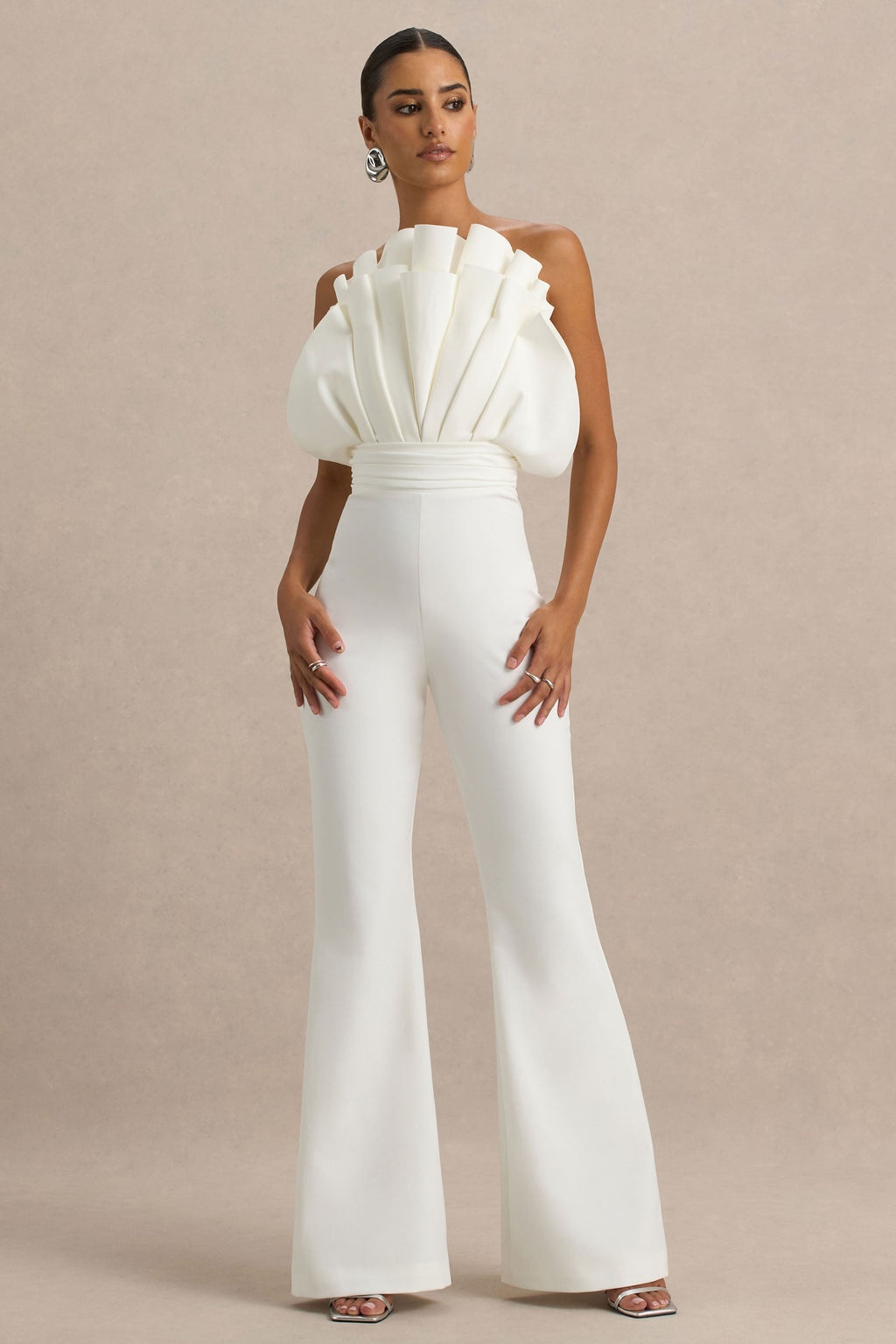 Riga | White Ruffled Asymmetric Jumpsuit