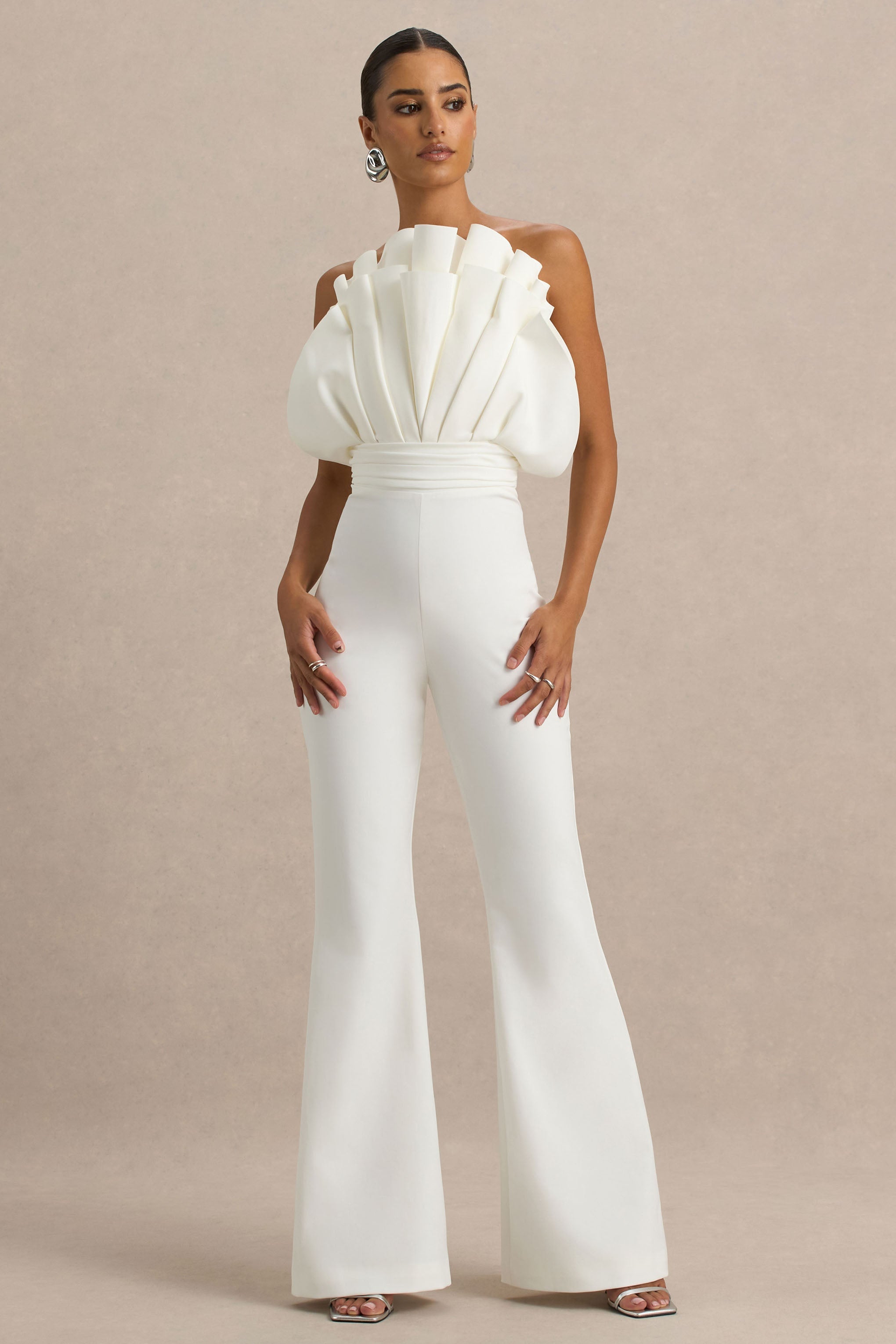 Riga | White Ruffled Asymmetric Jumpsuit