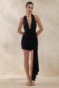 Centrepiece | Black Cowl-Neck Wrap Mini Dress With Sash