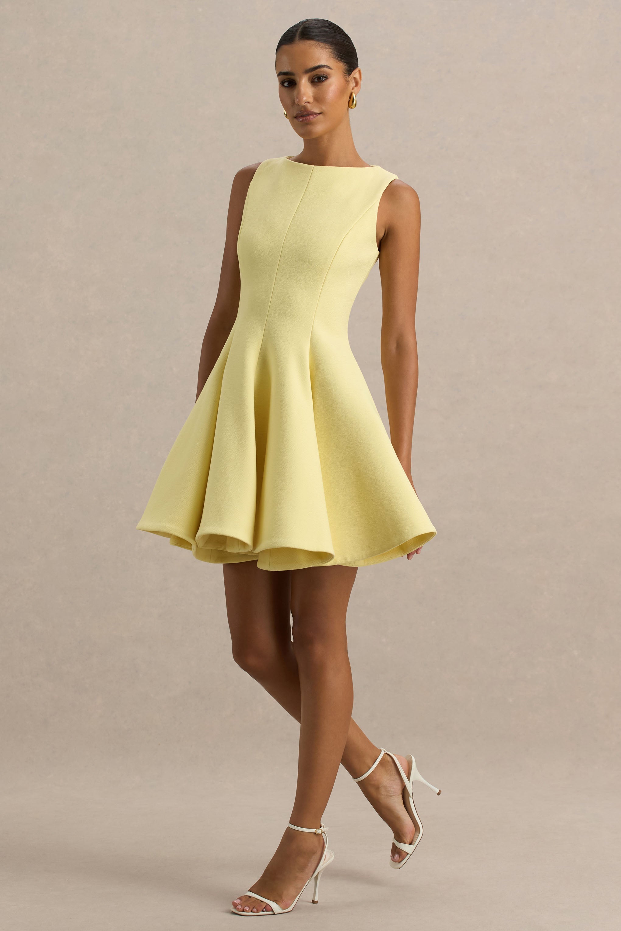 Gabrielle | Lemon Boat-Neck Skater Mini Dress