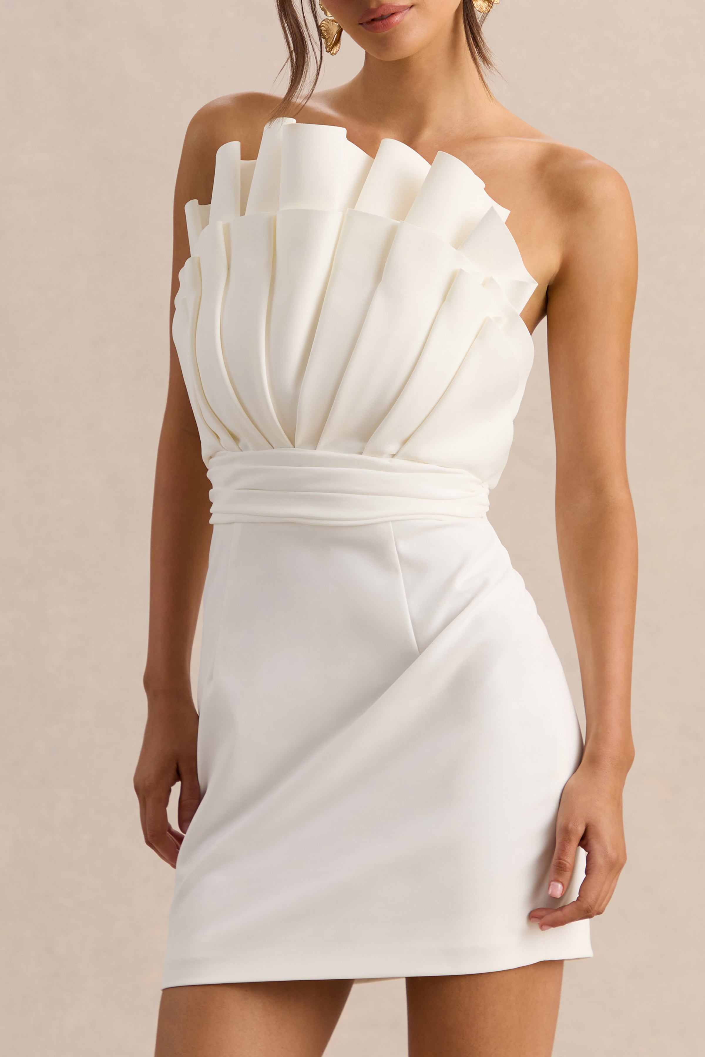 Pastoral | White Ruffled Asymmetric-Neck Mini Dress