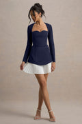 Lysette | Navy Sweetheart Long-Sleeve Stretch Mini Dress