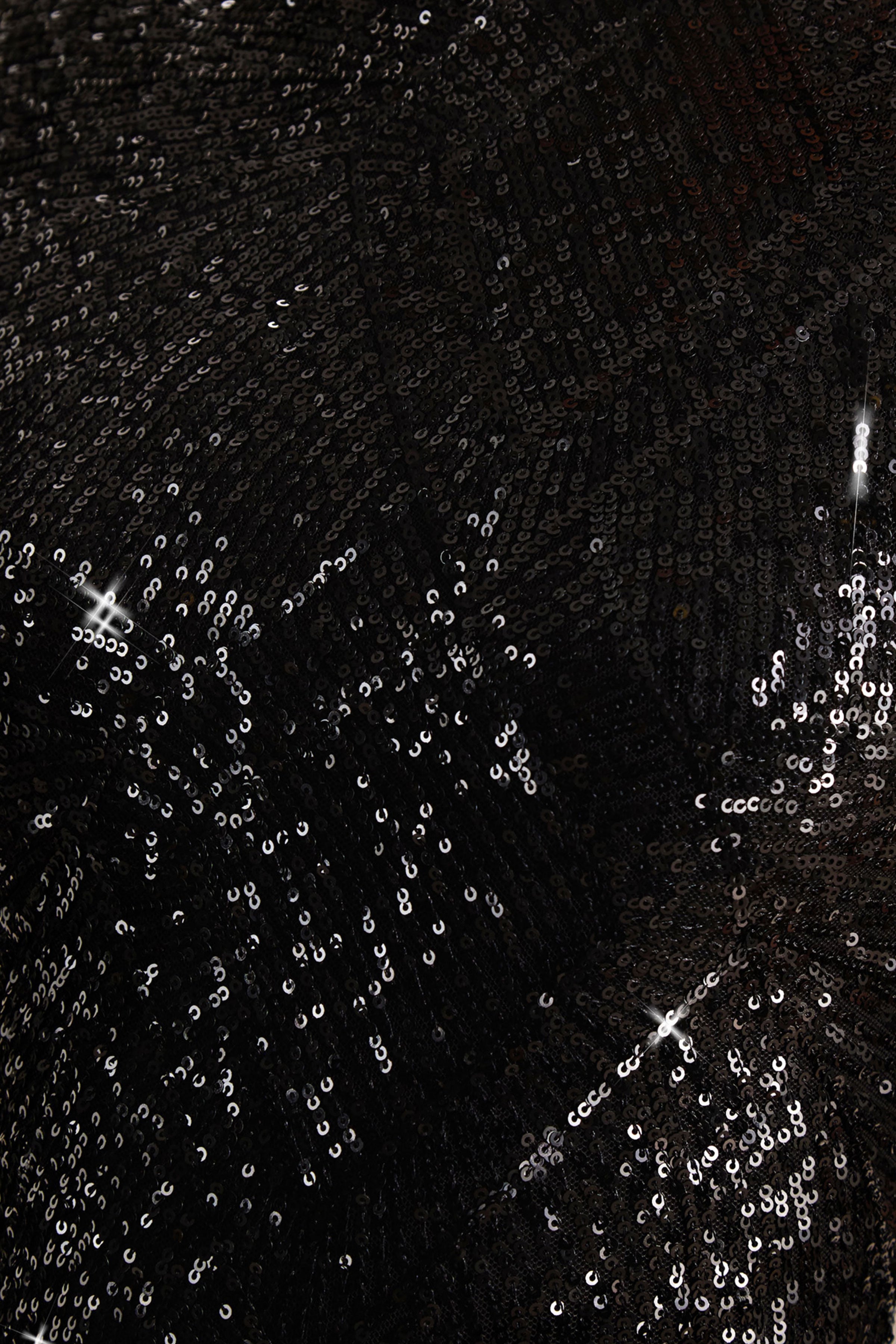 Cecy | Black Sequin High-Neck Maxi Dress With Cap Sleeves