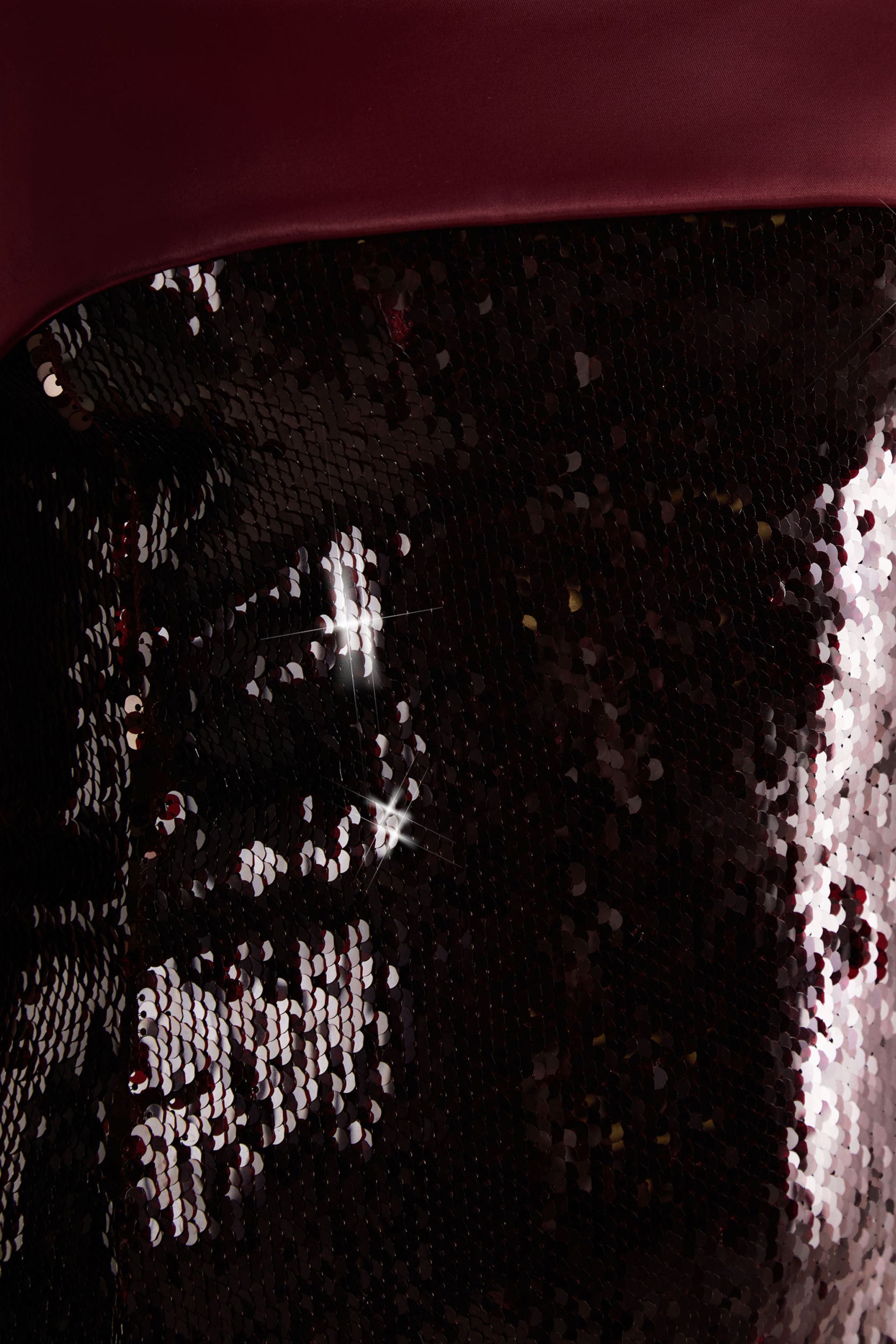 Casandra | Burgundy Sequin Bandeau Mini Dress With Satin Trim