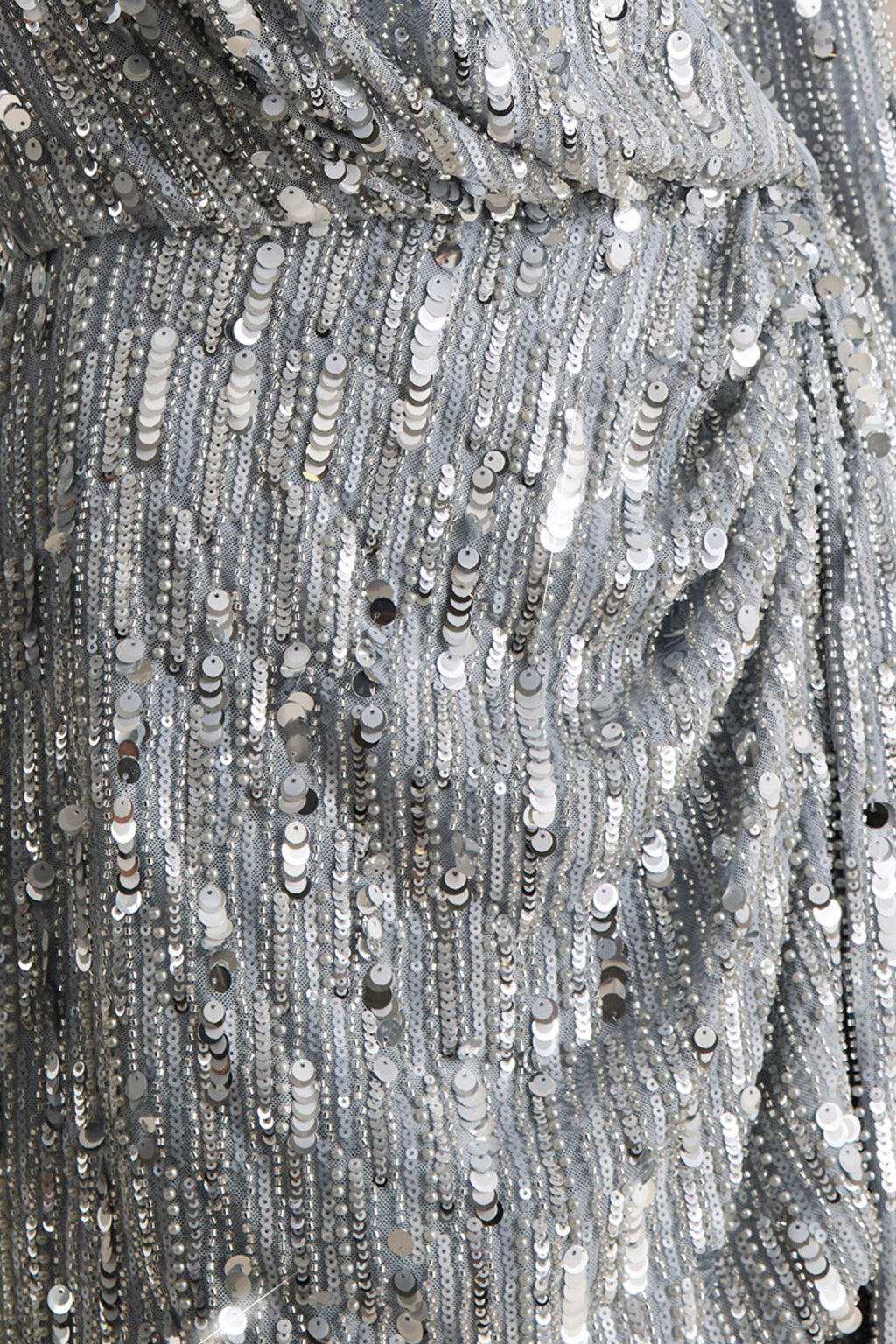 Carmina | Silver Sequin Plunge-Neck Wrap Mini Dress With Sash Detail